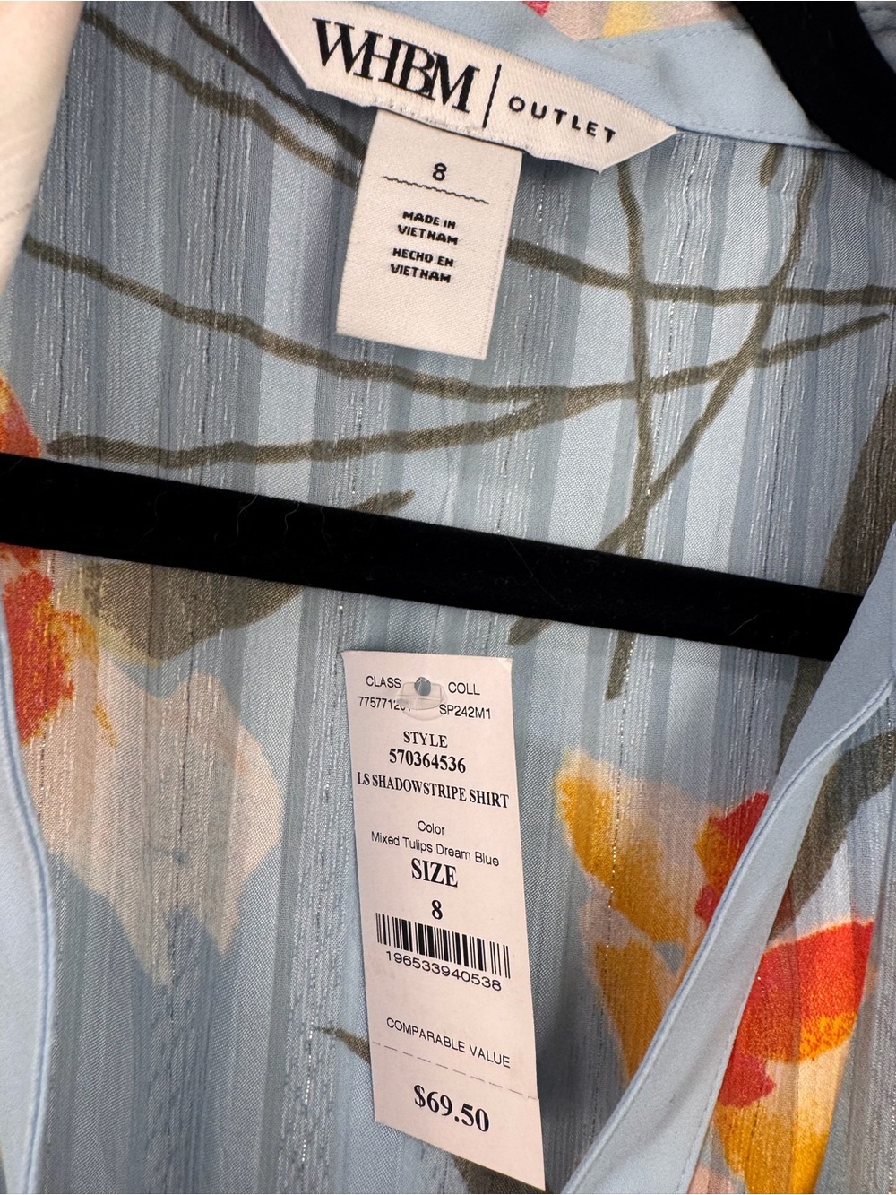 White House Black Market Light Blue Floral Shadow Stripe Shirt - Picture 3 of 4